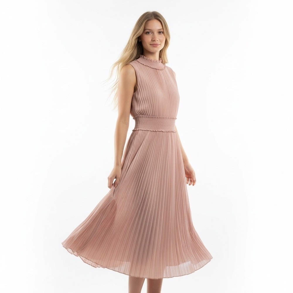 NWT Nanette Lepore Blush Pink Chiffon Pleated Midi Dress Size 10 Ballet Fairy